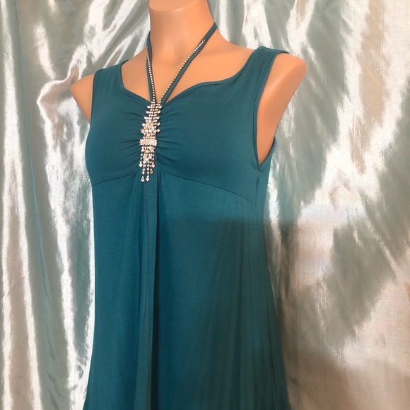 NWOT embellished teal tunic tank top, M - Picture 3 of 6